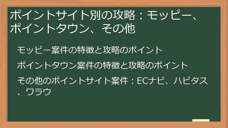 ポイントサイト別の攻略：モッピー、ポイントタウン、その他