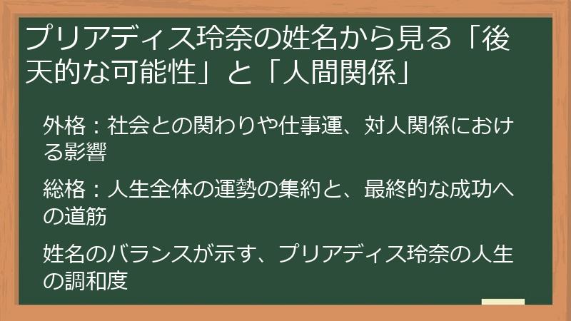 プリアディス玲奈の姓名から見る「後天的な可能性」と「人間関係」