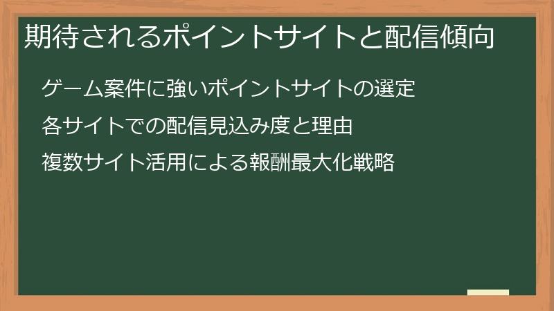 期待されるポイントサイトと配信傾向