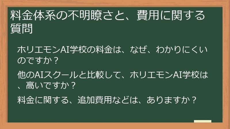 料金体系の不明瞭さと、費用に関する質問