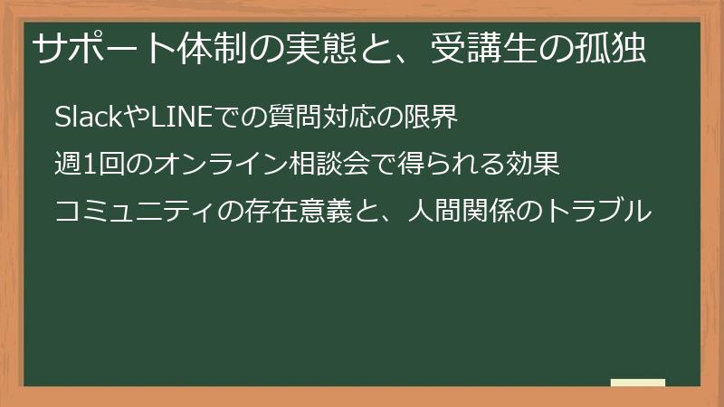 サポート体制の実態と、受講生の孤独