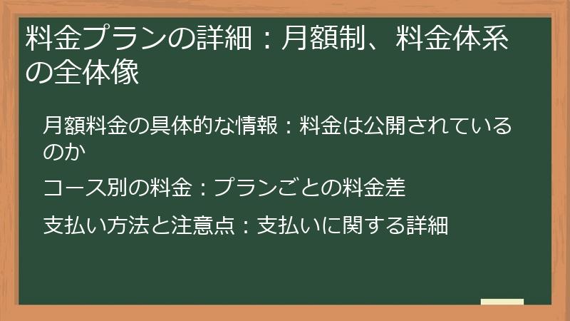 料金プランの詳細:月額制、料金体系の全体像
