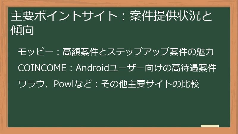 主要ポイントサイト：案件提供状況と傾向