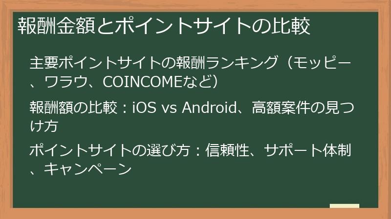 報酬金額とポイントサイトの比較