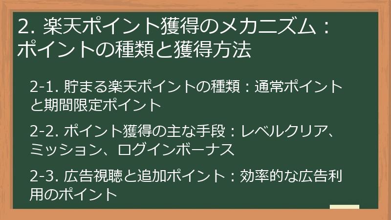 2. 楽天ポイント獲得のメカニズム：ポイントの種類と獲得方法