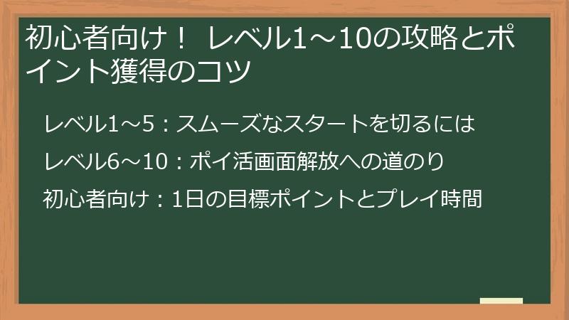 初心者向け！ レベル1～10の攻略とポイント獲得のコツ