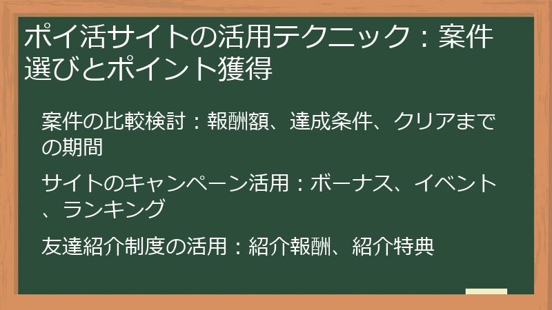 ポイ活サイトの活用テクニック：案件選びとポイント獲得