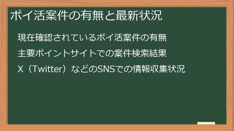 ポイ活案件の有無と最新状況