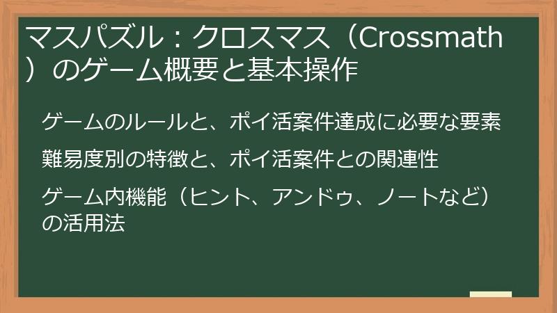 マスパズル：クロスマス（Crossmath）のゲーム概要と基本操作