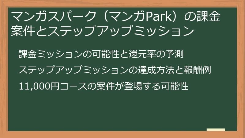 マンガスパーク（マンガPark）の課金案件とステップアップミッション