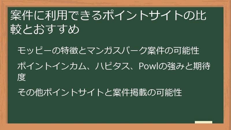 案件に利用できるポイントサイトの比較とおすすめ
