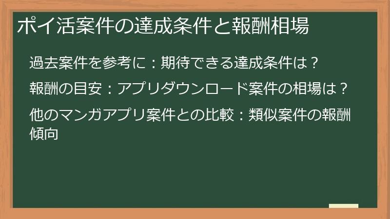 ポイ活案件の達成条件と報酬相場