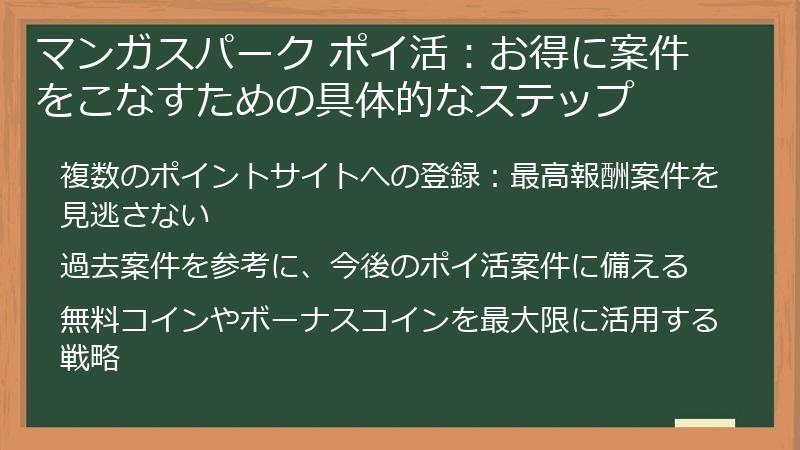 マンガスパーク ポイ活：お得に案件をこなすための具体的なステップ