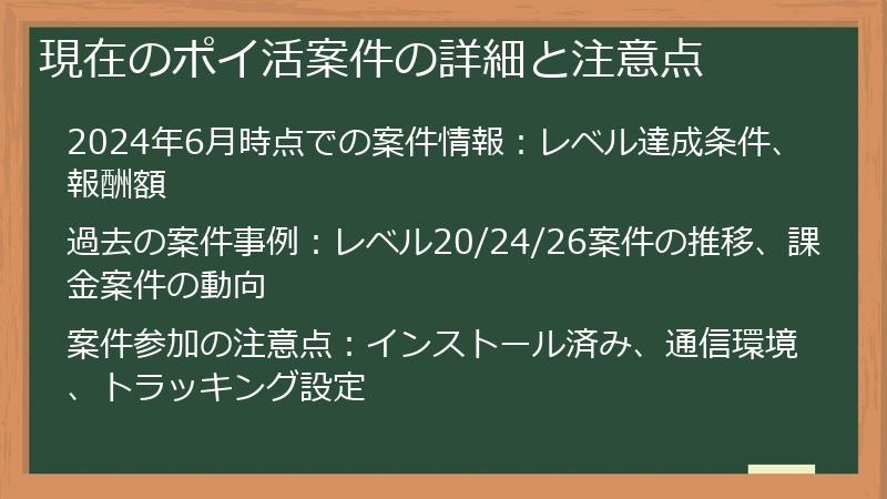現在のポイ活案件の詳細と注意点