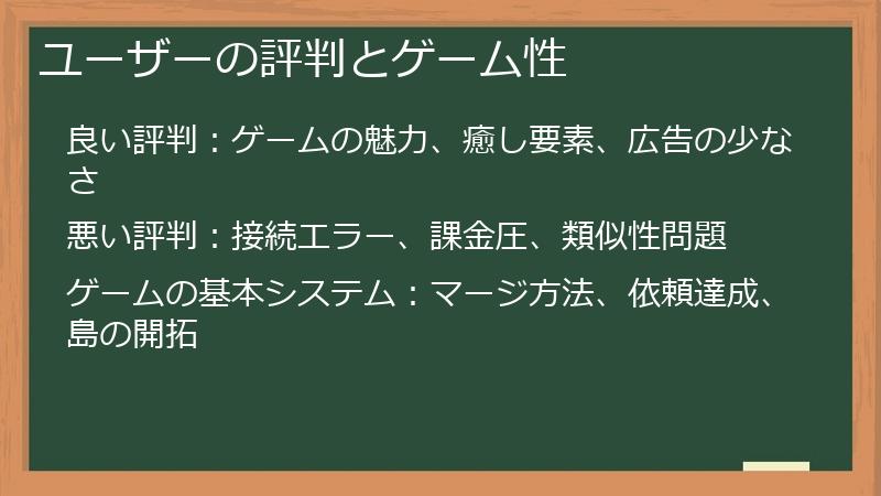 ユーザーの評判とゲーム性