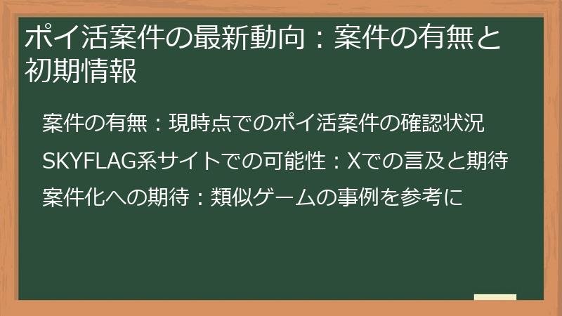 ポイ活案件の最新動向：案件の有無と初期情報