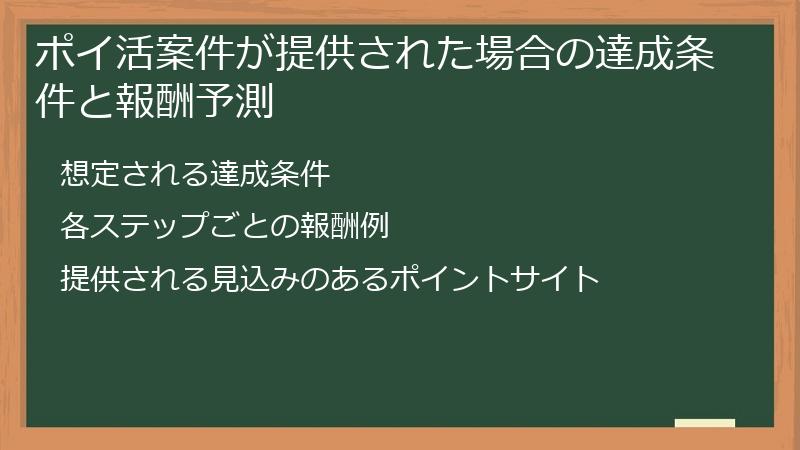 ポイ活案件が提供された場合の達成条件と報酬予測