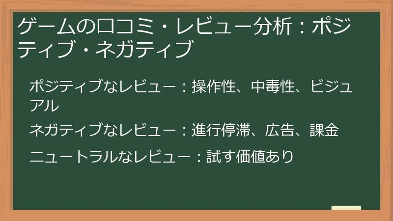 ゲームの口コミ・レビュー分析：ポジティブ・ネガティブ