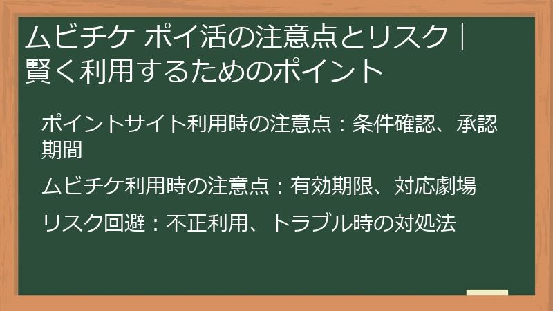ムビチケ ポイ活の注意点とリスク｜賢く利用するためのポイント