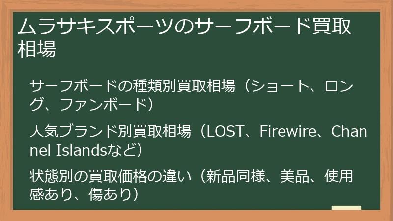 ムラサキスポーツのサーフボード買取相場