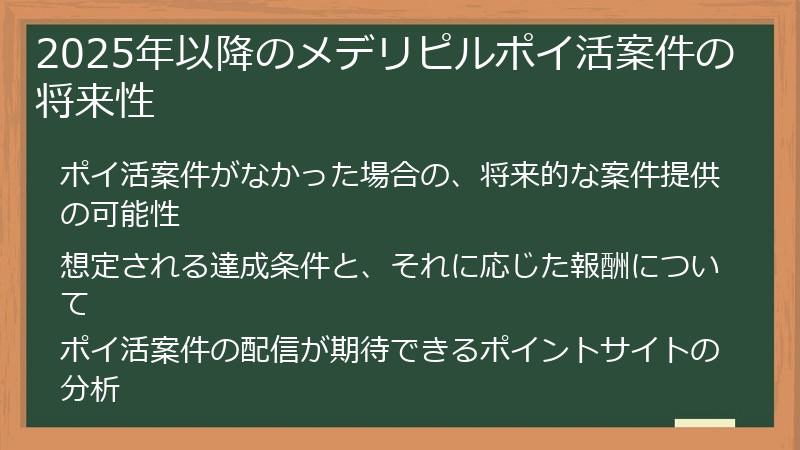 2025年以降のメデリピルポイ活案件の将来性
