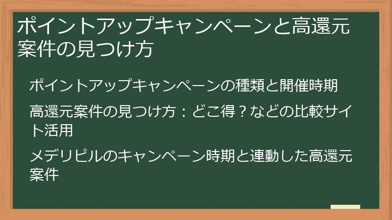 ポイントアップキャンペーンと高還元案件の見つけ方