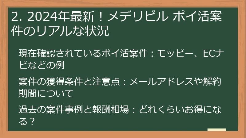2. 2024年最新！メデリピル ポイ活案件のリアルな状況