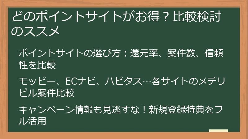 どのポイントサイトがお得？比較検討のススメ