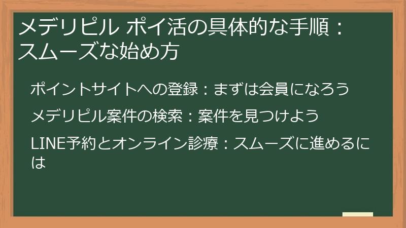 メデリピル ポイ活の具体的な手順：スムーズな始め方