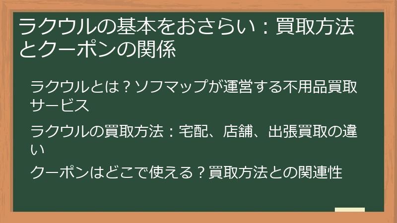 ラクウルの基本をおさらい：買取方法とクーポンの関係