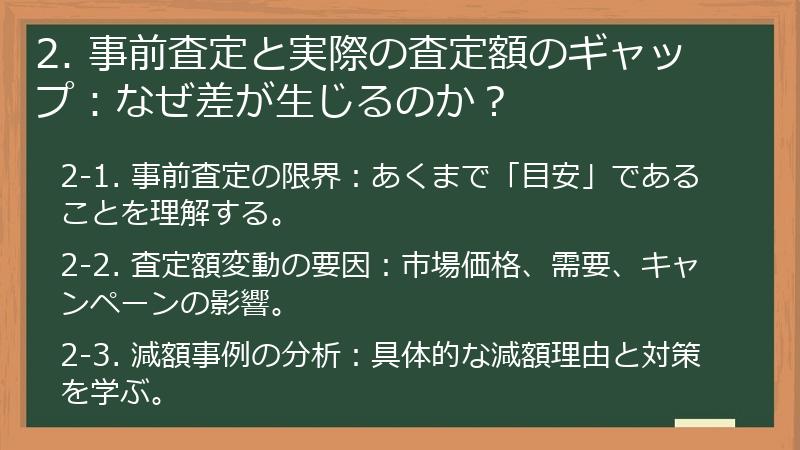 2. 事前査定と実際の査定額のギャップ：なぜ差が生じるのか？