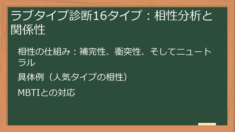 ラブタイプ診断16タイプ：相性分析と関係性