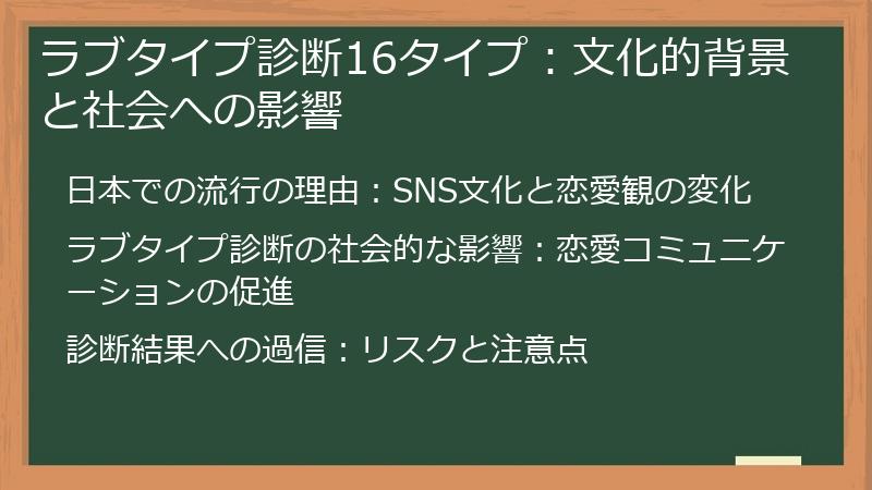 ラブタイプ診断16タイプ：文化的背景と社会への影響
