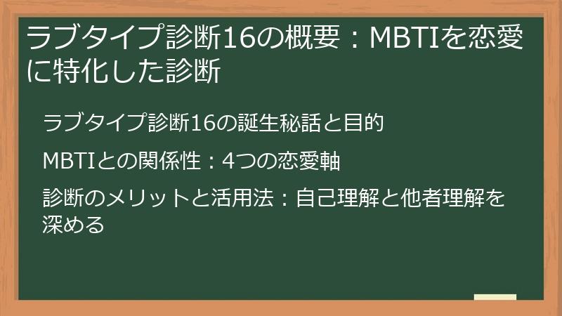 ラブタイプ診断16の概要：MBTIを恋愛に特化した診断