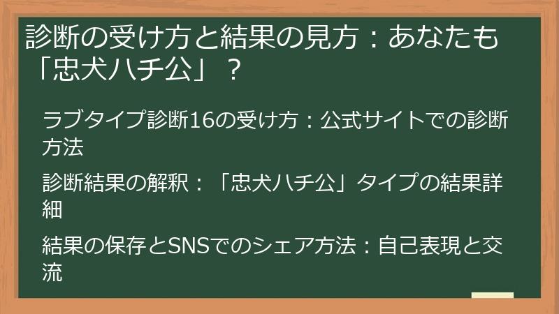 診断の受け方と結果の見方：あなたも「忠犬ハチ公」？