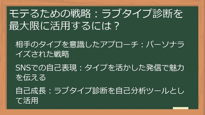 モテるための戦略:ラブタイプ診断を最大限に活用するには?