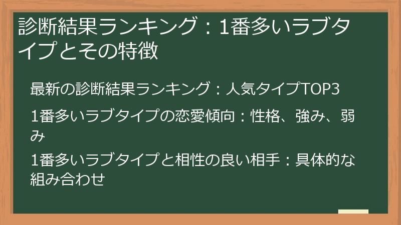 診断結果ランキング：1番多いラブタイプとその特徴