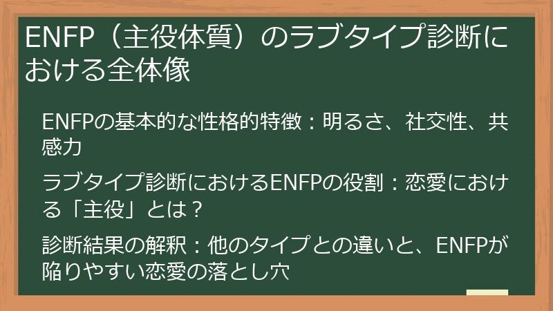 ENFP（主役体質）のラブタイプ診断における全体像