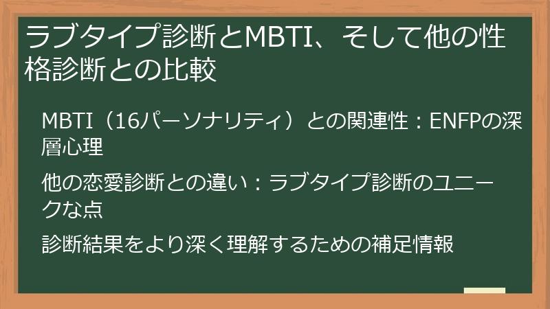 ラブタイプ診断とMBTI、そして他の性格診断との比較