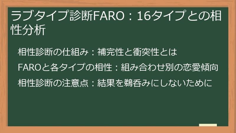 ラブタイプ診断FARO：16タイプとの相性分析