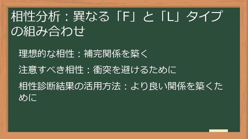 相性分析：異なる「F」と「L」タイプの組み合わせ