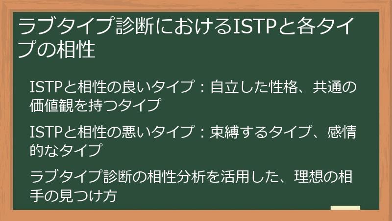 ラブタイプ診断におけるISTPと各タイプの相性