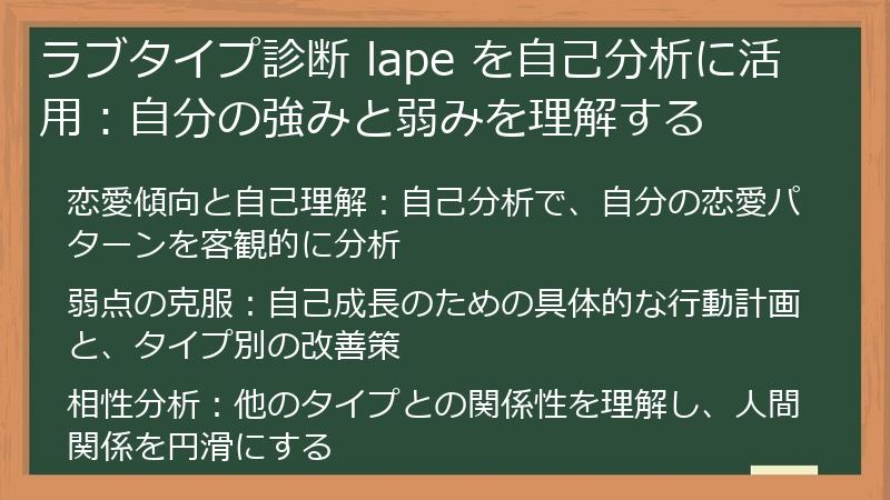 ラブタイプ診断 lape を自己分析に活用：自分の強みと弱みを理解する