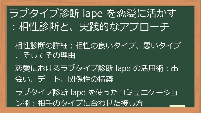 ラブタイプ診断 lape を恋愛に活かす：相性診断と、実践的なアプローチ