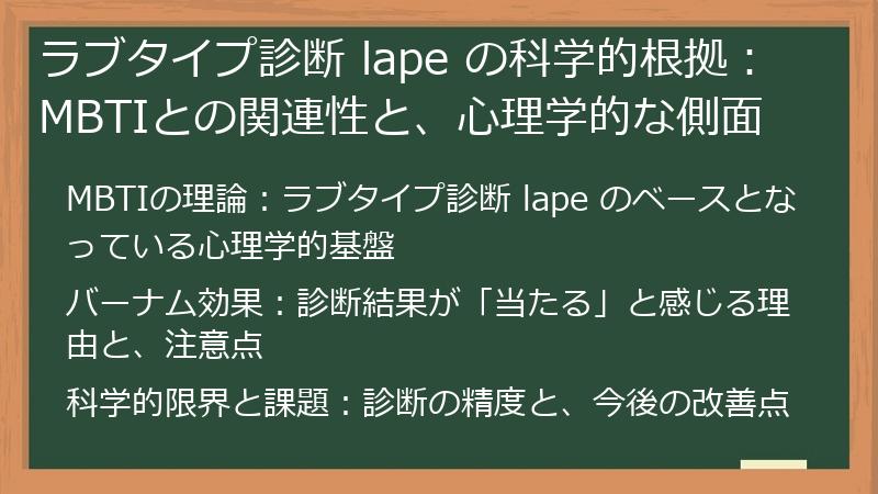 ラブタイプ診断 lape の科学的根拠：MBTIとの関連性と、心理学的な側面