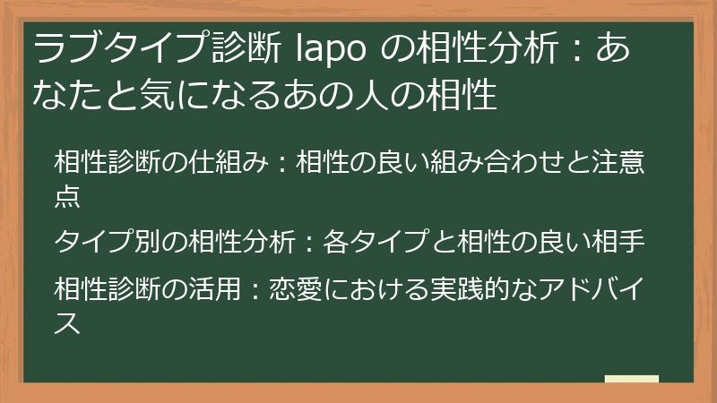 ラブタイプ診断 lapo の相性分析：あなたと気になるあの人の相性