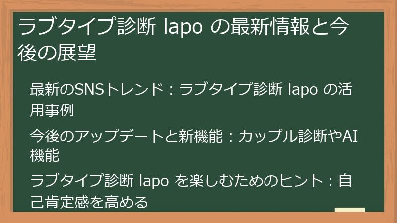 ラブタイプ診断 lapo の最新情報と今後の展望