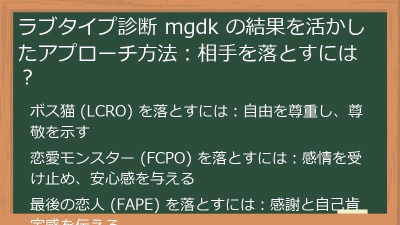 ラブタイプ診断 mgdk の結果を活かしたアプローチ方法：相手を落とすには？