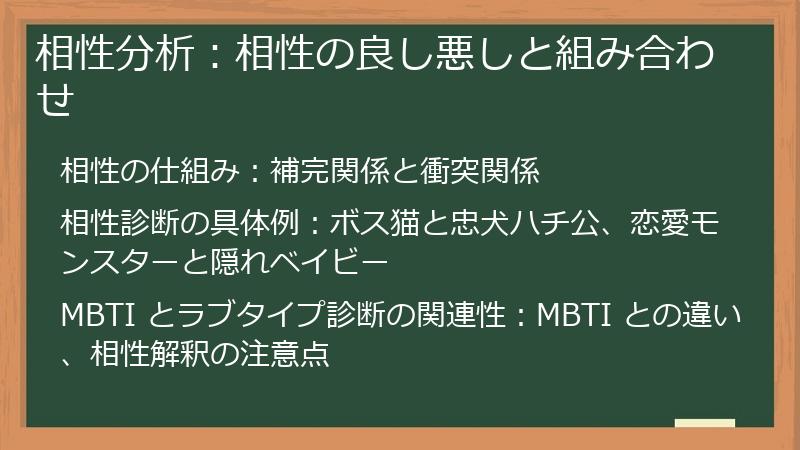 相性分析：相性の良し悪しと組み合わせ