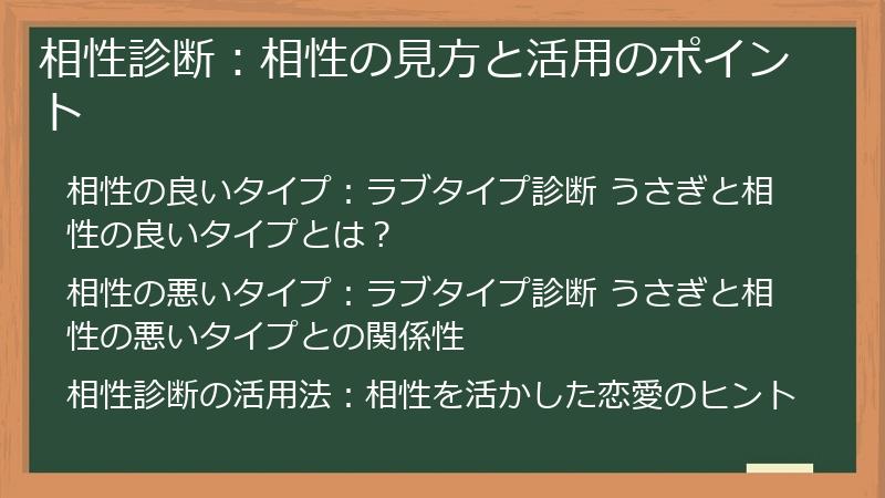 相性診断：相性の見方と活用のポイント